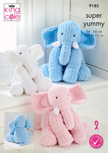 King Cole Super Yummy Knitting Pattern - Stuffed Elephant Toys 9185