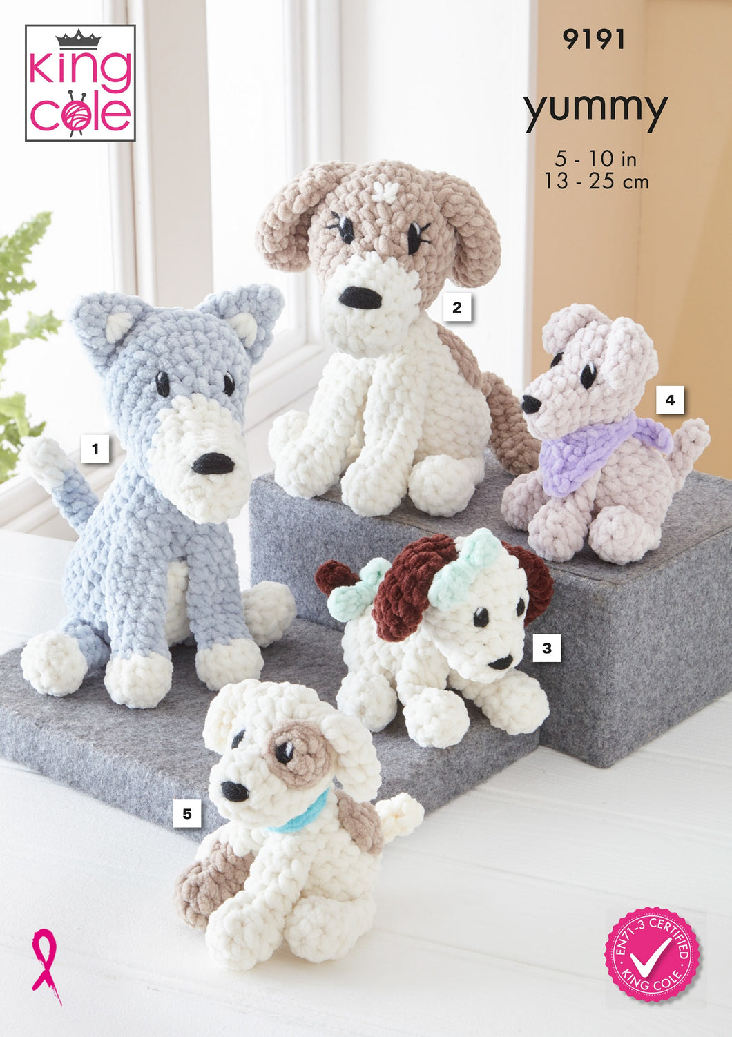 King Cole Crochet Pattern for Stuffed Dog Toys in Yummy 9191