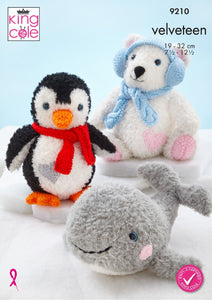 King Cole Knitting Pattern (9210) for Penguin, Polar Bear and Whale Toys