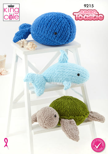 King Cole 9215 Knitting Pattern Large Whale, Shark & Turtle Toys