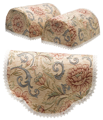 Tapestry Style Arm Caps or Chair Backs (Beige with Pink Flower)