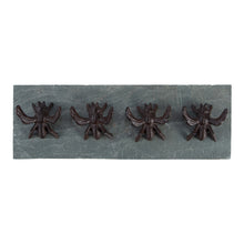 Load image into Gallery viewer, Cast Iron 4 Bees Coat Hooks on Grey Slate Plaque (12" x 4")