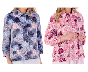 Slenderella Ladies Bold Floral Flannel Fleece Button Bed Jacket (2 Colours)
