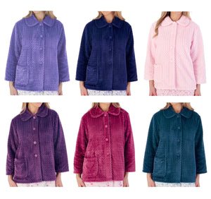 Slenderella Ladies Soft Zig Zag Fleece Button Bed Jacket (6 Colours)