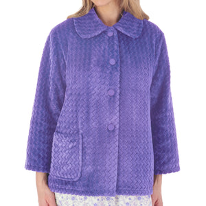 Slenderella Ladies Soft Zig Zag Fleece Button Bed Jacket (6 Colours)