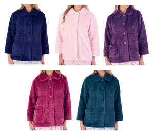 Slenderella Ladies Soft Zig Zag Fleece Button Bed Jacket (6 Colours)