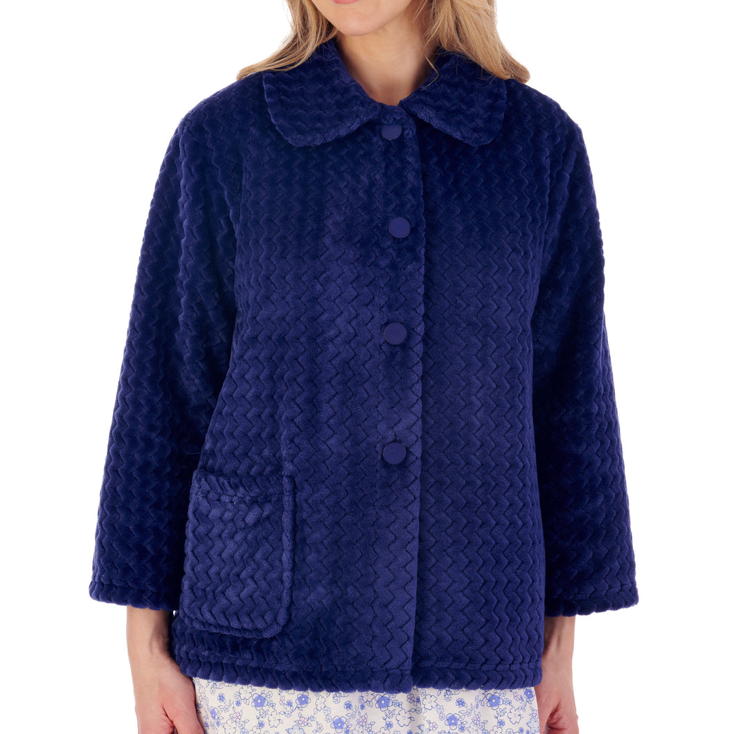 Slenderella Ladies Soft Zig Zag Fleece Button Bed Jacket (6 Colours)