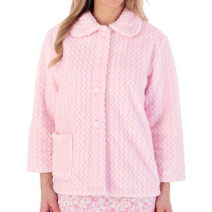 Slenderella Ladies Soft Zig Zag Fleece Button Bed Jacket (6 Colours)