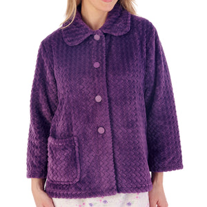 Slenderella Ladies Soft Zig Zag Fleece Button Bed Jacket (6 Colours)