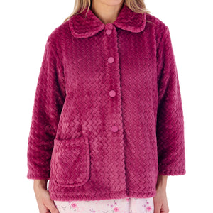 Slenderella Ladies Soft Zig Zag Fleece Button Bed Jacket (6 Colours)