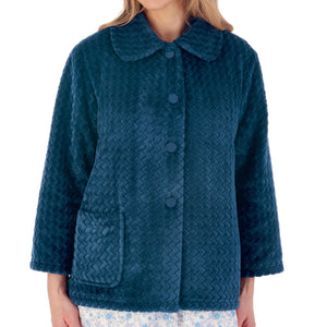 Slenderella Ladies Soft Zig Zag Fleece Button Bed Jacket (6 Colours)