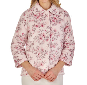 Slenderella Ladies Floral Flannel Fleece Button Up Bed Jacket