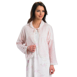Slenderella Ladies Ribbon Tie Bed Jacket with Scalloped Tulle Trim (Cream or Pink)