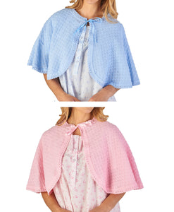 Slenderella Ladies Diamond Pattern Bed Cape with Ribbon Tie (Blue or Pink)