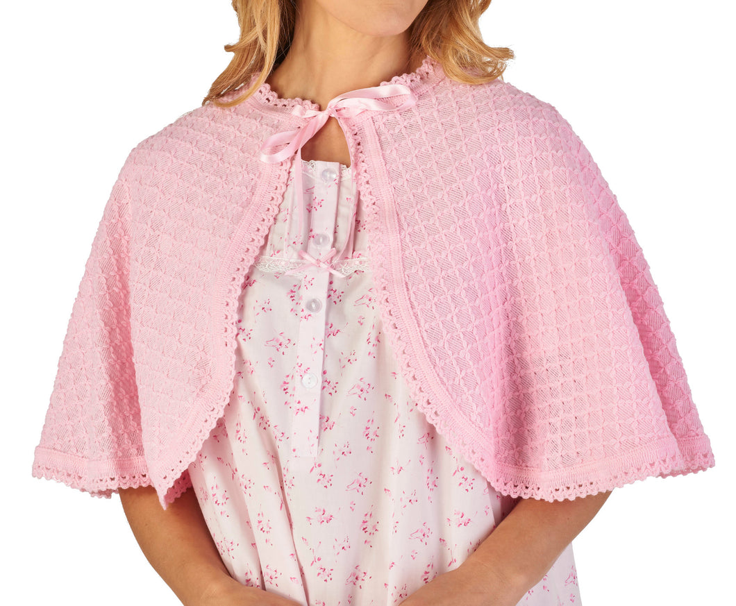 Slenderella Ladies Diamond Pattern Bed Cape with Ribbon Tie (Blue or Pink)