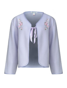 Slenderella Ladies Polar Fleece Floral Ribbon Tie Embroidered Bed Jacket