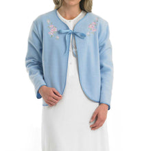 Load image into Gallery viewer, Slenderella Ladies Polar Fleece Floral Ribbon Tie Embroidered Bed Jacket