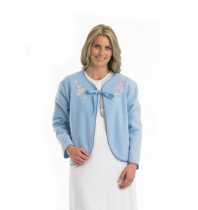 Slenderella Ladies Polar Fleece Floral Ribbon Tie Embroidered Bed Jacket