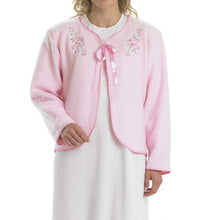 Load image into Gallery viewer, Slenderella Ladies Polar Fleece Floral Ribbon Tie Embroidered Bed Jacket