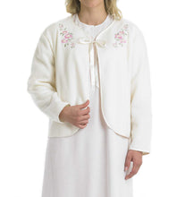 Load image into Gallery viewer, Slenderella Ladies Polar Fleece Floral Ribbon Tie Embroidered Bed Jacket