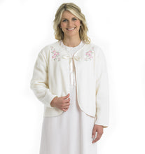 Load image into Gallery viewer, Slenderella Ladies Polar Fleece Floral Ribbon Tie Embroidered Bed Jacket