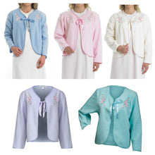Load image into Gallery viewer, Slenderella Ladies Polar Fleece Floral Ribbon Tie Embroidered Bed Jacket