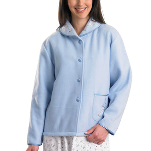 Slenderella Ladies Polar Fleece Floral Embroidered Bed Jacket (Various Colours)