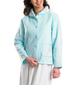 Slenderella Ladies Polar Fleece Floral Embroidered Bed Jacket (Various Colours)