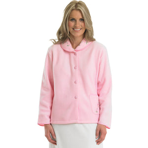 Slenderella Ladies Polar Fleece Floral Embroidered Bed Jacket (Various Colours)