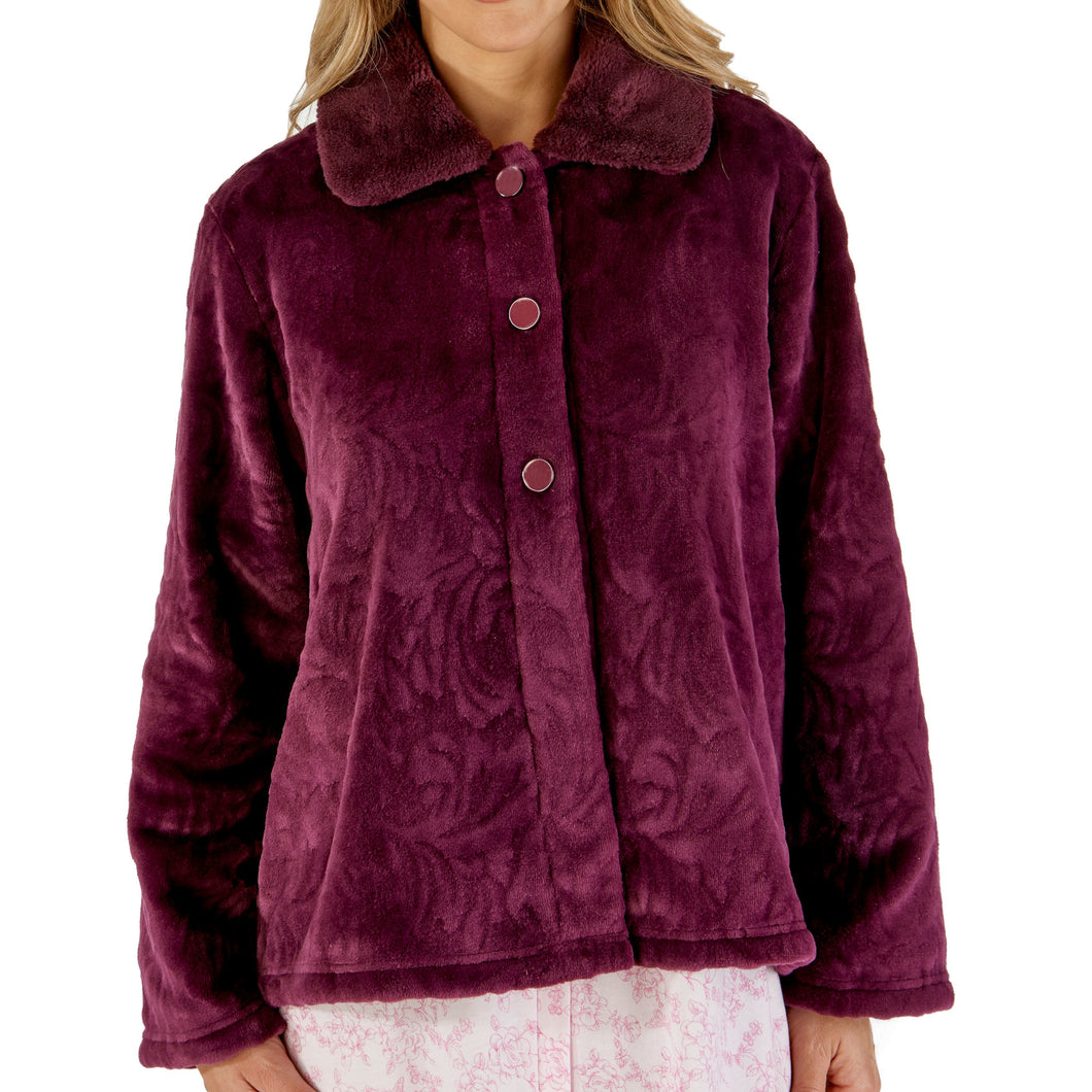 Slenderella Ladies Patterned Fleece & Faux Fur Collar Bed Jacket (3 Colours)