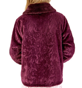 Slenderella Ladies Patterned Fleece & Faux Fur Collar Bed Jacket (3 Colours)
