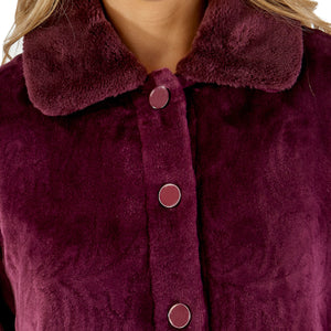 Slenderella Ladies Patterned Fleece & Faux Fur Collar Bed Jacket (3 Colours)