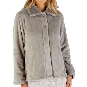 Slenderella Ladies Patterned Fleece & Faux Fur Collar Bed Jacket (3 Colours)