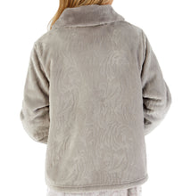 Load image into Gallery viewer, Slenderella Ladies Patterned Fleece &amp; Faux Fur Collar Bed Jacket (3 Colours)