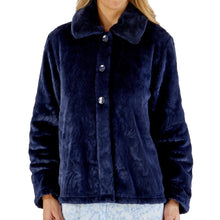 Load image into Gallery viewer, Slenderella Ladies Patterned Fleece &amp; Faux Fur Collar Bed Jacket (3 Colours)