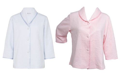 Slenderella Ladies Button Up Floral Mock Quilt Bed Jacket (Blue or Pink)