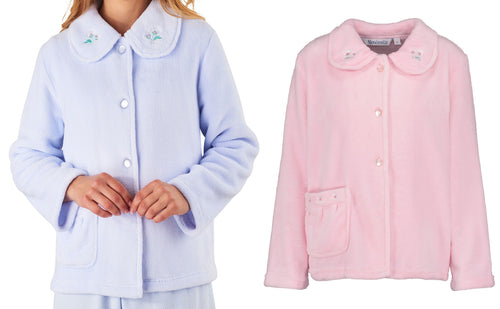 Slenderella Ladies Floral Embroidered Collar Bed Jacket (Small - XXL)