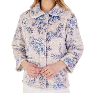 Slenderella Ladies Floral Flannel Fleece Button Bed Jacket (2 Colours)