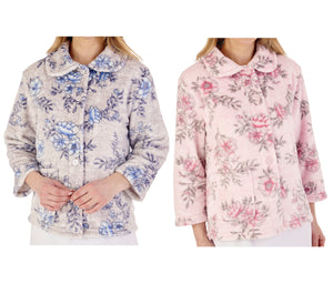 Slenderella Ladies Floral Flannel Fleece Button Bed Jacket (2 Colours)