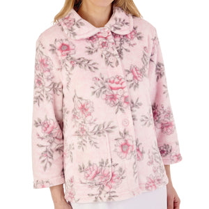 Slenderella Ladies Floral Flannel Fleece Button Bed Jacket (2 Colours)