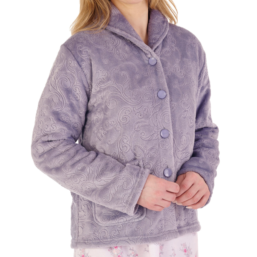 Slenderella Ladies Embossed Flannel Fleece Bed Jacket (4 Colours)