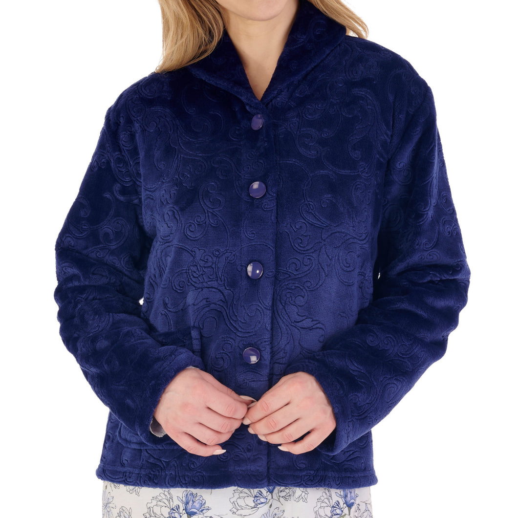 Slenderella Ladies Embossed Flannel Fleece Bed Jacket (4 Colours)