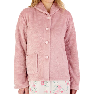 Slenderella Ladies Embossed Flannel Fleece Bed Jacket (4 Colours)