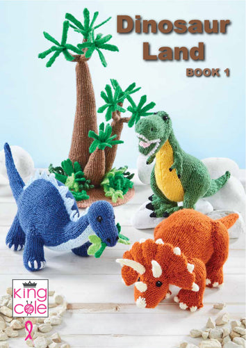 King Cole Dinosaur Land Knitting Book 1 to make T-Rex, Triceratops & Diplodocus Knitted Toys