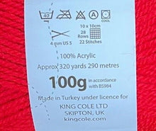Load image into Gallery viewer, King Cole Big Value DK Double Knitting Yarn Red (9)