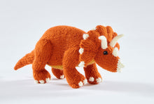 Load image into Gallery viewer, King Cole Dinosaur Land Knitting Book 1 to make T-Rex, Triceratops &amp; Diplodocus Knitted Toys