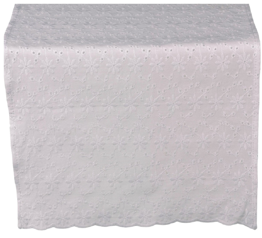 Broderie Anglaise White Cotton Table Runner 14