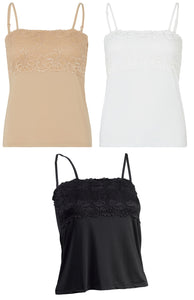 Slenderella 'Gaspe' Ladies Microfibre Floral Lace Cami Top UK 10 - 20 (3 Colours)
