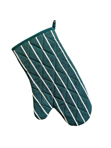 Green & Ivory Stripe Quilted Cotton Oven Glove Gauntlet