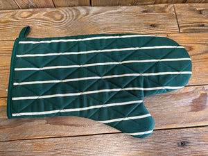 Green & Ivory Stripe Quilted Cotton Oven Glove Gauntlet